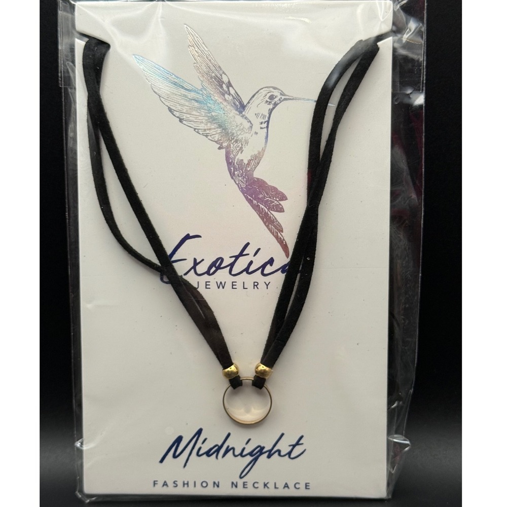 Midnight Fashion Necklace Black‎ Cord Choker Gold Tone Circle Pendant